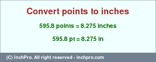 Result converting 595.8 points to inches = 8.275 inches