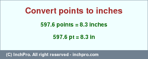 Result converting 597.6 points to inches = 8.3 inches