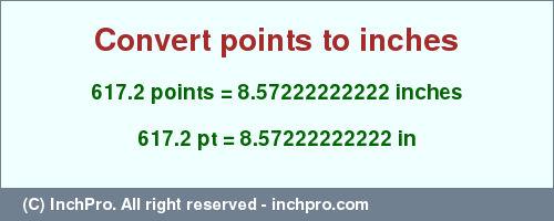 Result converting 617.2 points to inches = 8.57222222222 inches