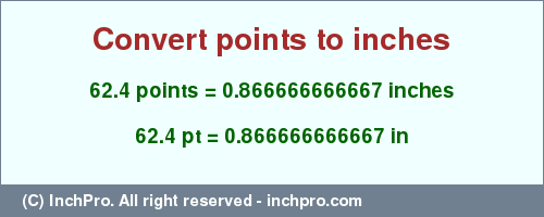 Result converting 62.4 points to inches = 0.866666666667 inches