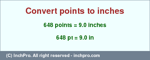 Result converting 648 points to inches = 9.0 inches