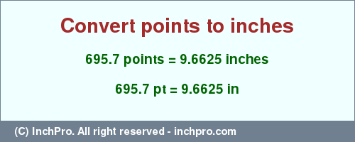 Result converting 695.7 points to inches = 9.6625 inches