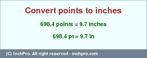 Result converting 698.4 points to inches = 9.7 inches