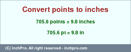 Result converting 705.6 points to inches = 9.8 inches