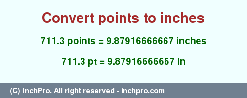 Result converting 711.3 points to inches = 9.87916666667 inches