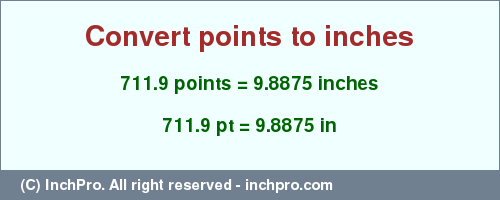 Result converting 711.9 points to inches = 9.8875 inches