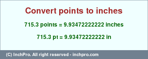 Result converting 715.3 points to inches = 9.93472222222 inches