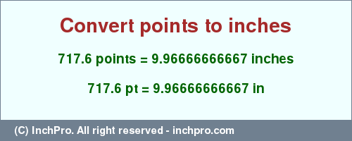 Result converting 717.6 points to inches = 9.96666666667 inches