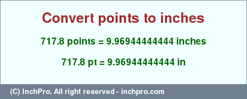 Result converting 717.8 points to inches = 9.96944444444 inches