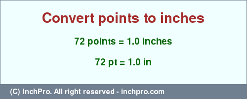 Result converting 72 points to inches = 1.0 inches