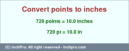 Result converting 720 points to inches = 10.0 inches