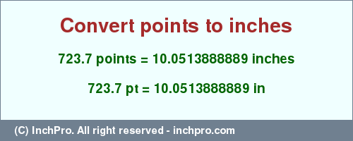 Result converting 723.7 points to inches = 10.0513888889 inches