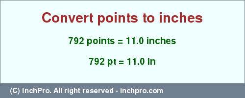 Result converting 792 points to inches = 11.0 inches