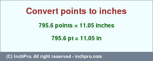 Result converting 795.6 points to inches = 11.05 inches