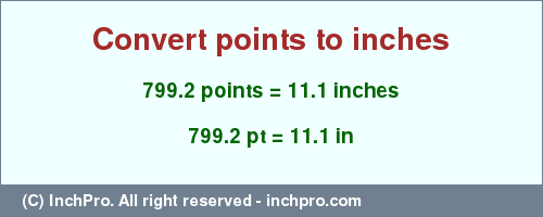 Result converting 799.2 points to inches = 11.1 inches