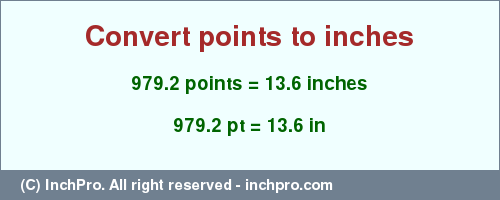 Result converting 979.2 points to inches = 13.6 inches