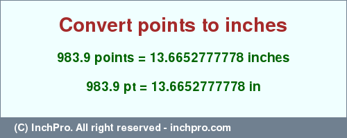 Result converting 983.9 points to inches = 13.6652777778 inches