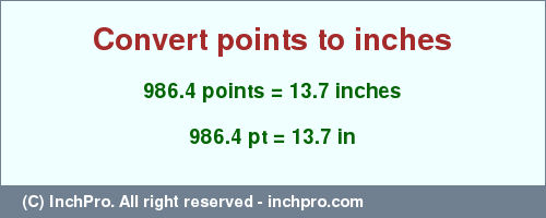 Result converting 986.4 points to inches = 13.7 inches