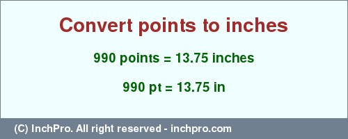 Result converting 990 points to inches = 13.75 inches