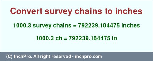 Result converting 1000.3 survey chains to inches = 792239.184475 inches