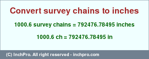 Result converting 1000.6 survey chains to inches = 792476.78495 inches