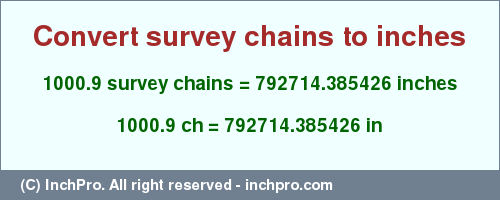 Result converting 1000.9 survey chains to inches = 792714.385426 inches