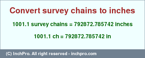 Result converting 1001.1 survey chains to inches = 792872.785742 inches