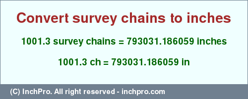 Result converting 1001.3 survey chains to inches = 793031.186059 inches