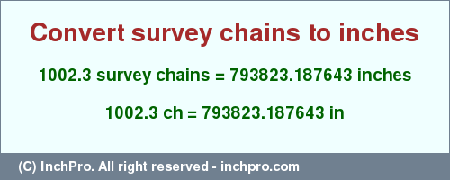 Result converting 1002.3 survey chains to inches = 793823.187643 inches