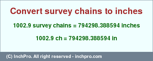 Result converting 1002.9 survey chains to inches = 794298.388594 inches