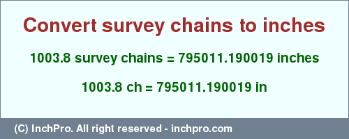Result converting 1003.8 survey chains to inches = 795011.190019 inches