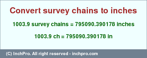 Result converting 1003.9 survey chains to inches = 795090.390178 inches