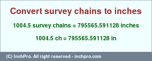 Result converting 1004.5 survey chains to inches = 795565.591128 inches