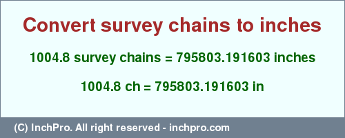 Result converting 1004.8 survey chains to inches = 795803.191603 inches