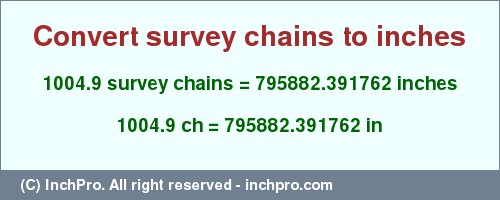 Result converting 1004.9 survey chains to inches = 795882.391762 inches