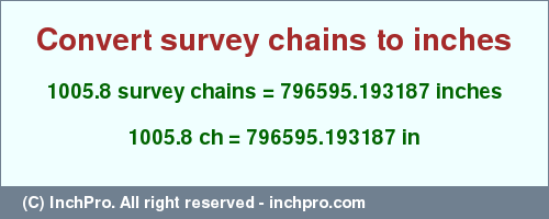 Result converting 1005.8 survey chains to inches = 796595.193187 inches