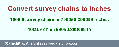 Result converting 1008.9 survey chains to inches = 799050.398098 inches