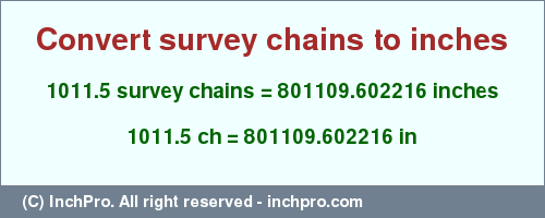 Result converting 1011.5 survey chains to inches = 801109.602216 inches