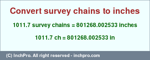 Result converting 1011.7 survey chains to inches = 801268.002533 inches