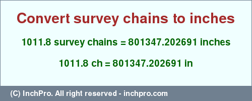 Result converting 1011.8 survey chains to inches = 801347.202691 inches