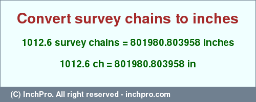 Result converting 1012.6 survey chains to inches = 801980.803958 inches