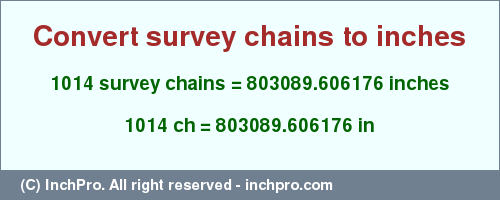 Result converting 1014 survey chains to inches = 803089.606176 inches