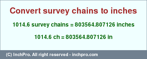 Result converting 1014.6 survey chains to inches = 803564.807126 inches