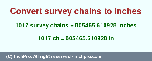Result converting 1017 survey chains to inches = 805465.610928 inches