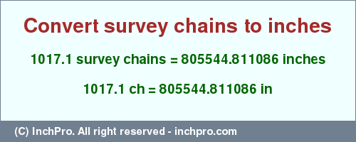 Result converting 1017.1 survey chains to inches = 805544.811086 inches