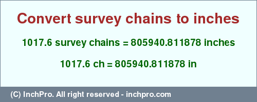 Result converting 1017.6 survey chains to inches = 805940.811878 inches
