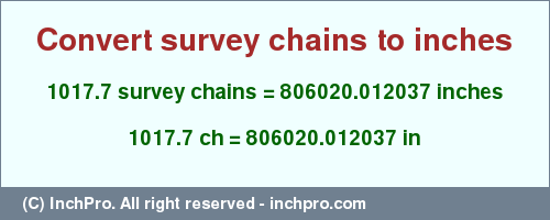 Result converting 1017.7 survey chains to inches = 806020.012037 inches