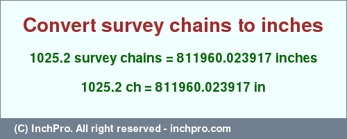 Result converting 1025.2 survey chains to inches = 811960.023917 inches
