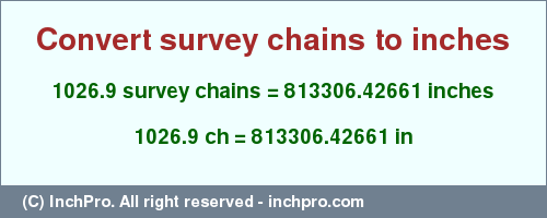 Result converting 1026.9 survey chains to inches = 813306.42661 inches