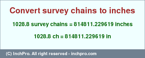 Result converting 1028.8 survey chains to inches = 814811.229619 inches